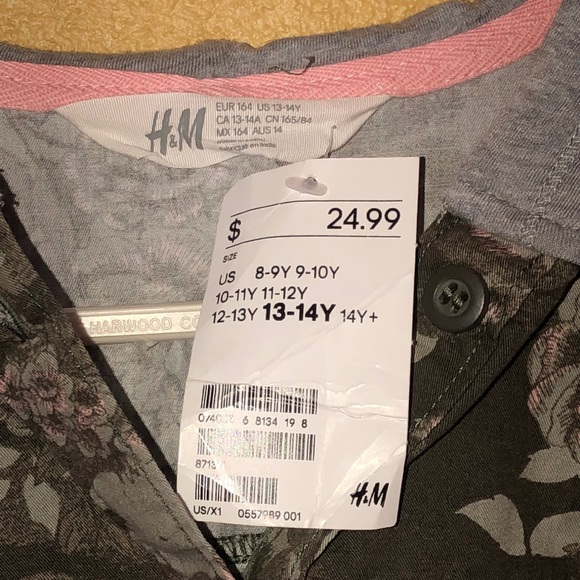 NWT H&M Button Hoodie Shirt Jacket Sz 13-14 - Picture 3 of 5